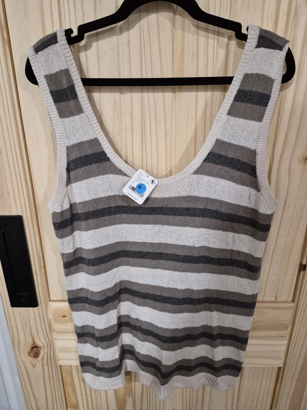 Free People Striped Knit Tank Top in Beige and Gray